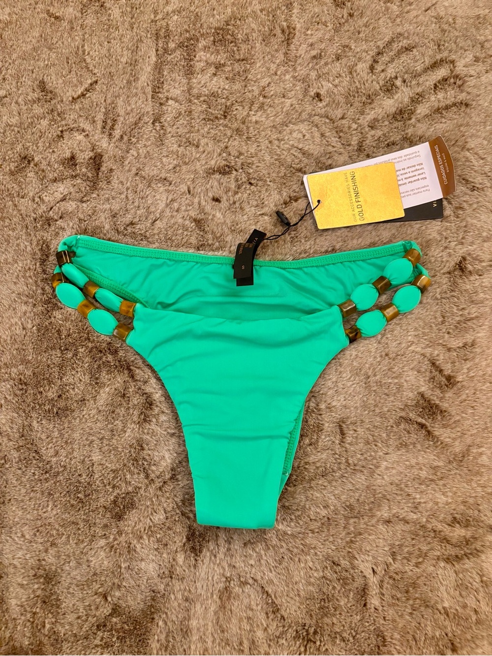 NWT ViX Paula Hermanny Solid Dora Green Beaded Bikini Bottom - Small - Picture 5 of 8
